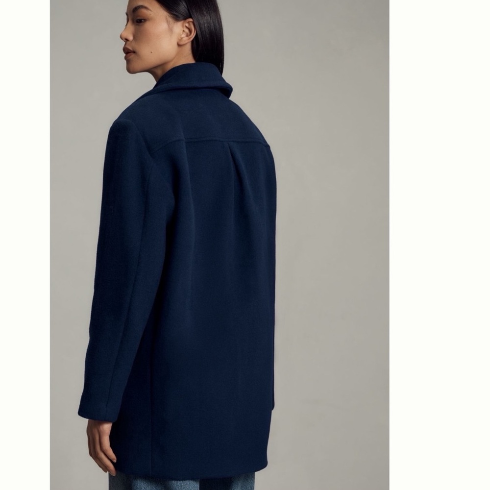 NWT Anthropologie Maeve Double-Breasted Oversized Wool-Blend Coat in Navy Blue - Picture 5 of 13